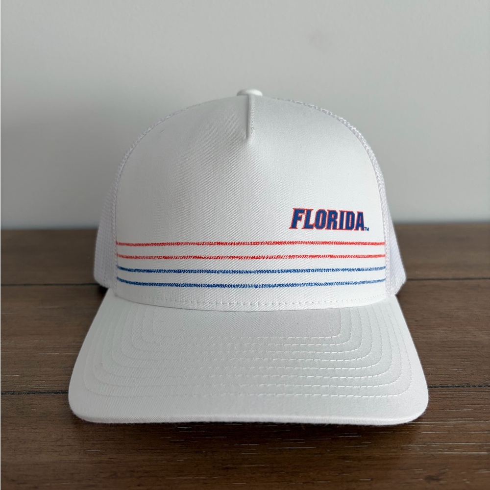 White Travis Mathew Florida Trucker Hat with Stripes